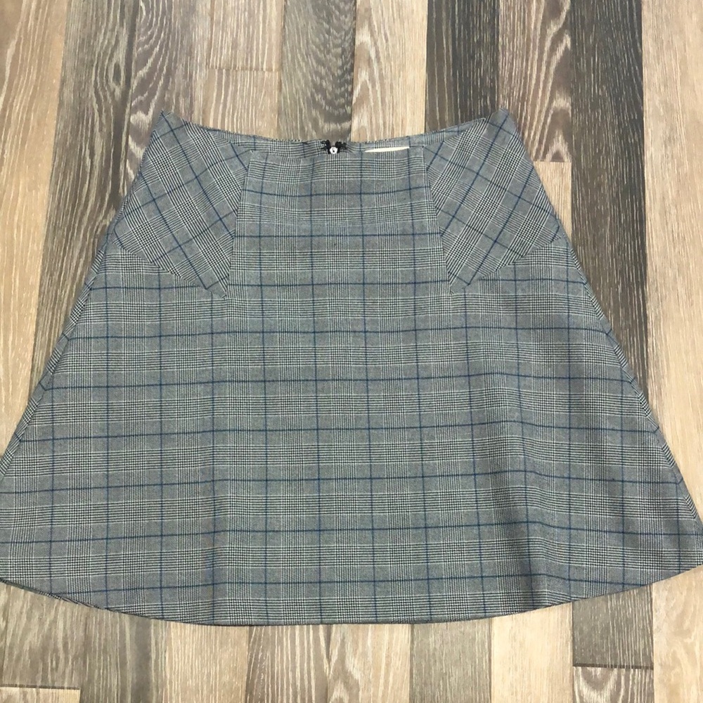 LOFT Outlet grey A-Line Skirt with blue & black plaid pattern. Size 4.